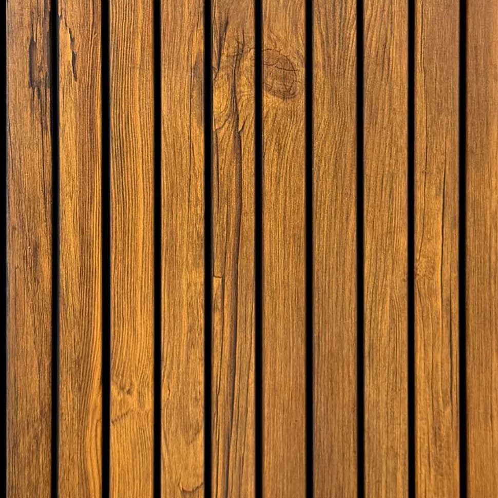 LS-99 - Golden Teak – Golden Teak PVC wall panel by Louver Studio, 9.5 ft x 1 ft, Matt finish – Louver Studio Bangalore
