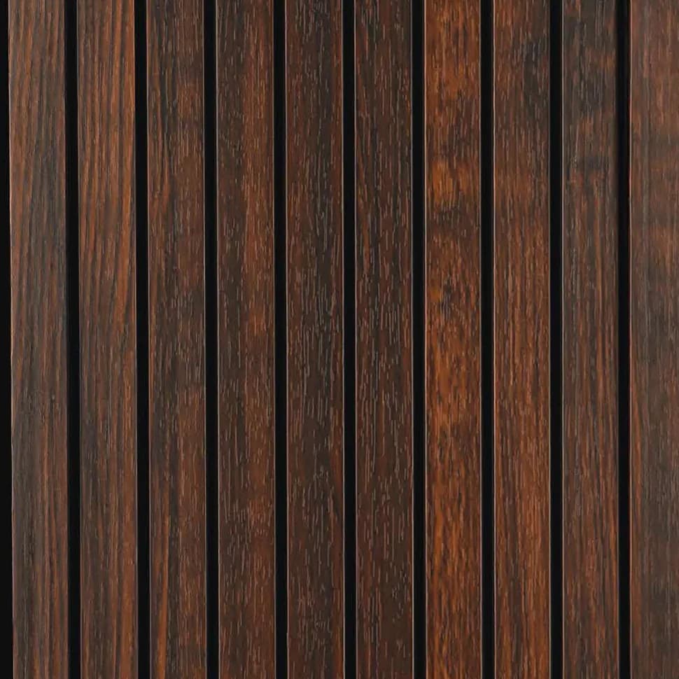 LS-103 - Smoked Walnut – Smoked Walnut PVC wall panel by Louver Studio, 9.5 ft x 1 ft, Matt finish – Louver Studio Bangalore