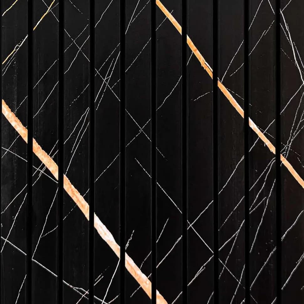 LS-95 - Black Gold Vein Marble – Black Gold Vein Marble PVC wall panel by Louver Studio, 9.5 ft x 1 ft, Matt finish – Louver Studio Bangalore