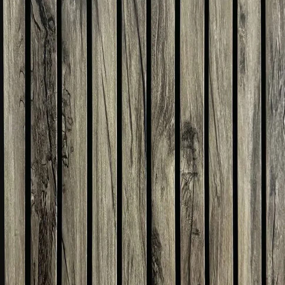 LS-114 - Weathered Driftwood – Weathered Driftwood PVC wall panel by Louver Studio, 9.5 ft x 1 ft, Matt finish – Louver Studio Bangalore
