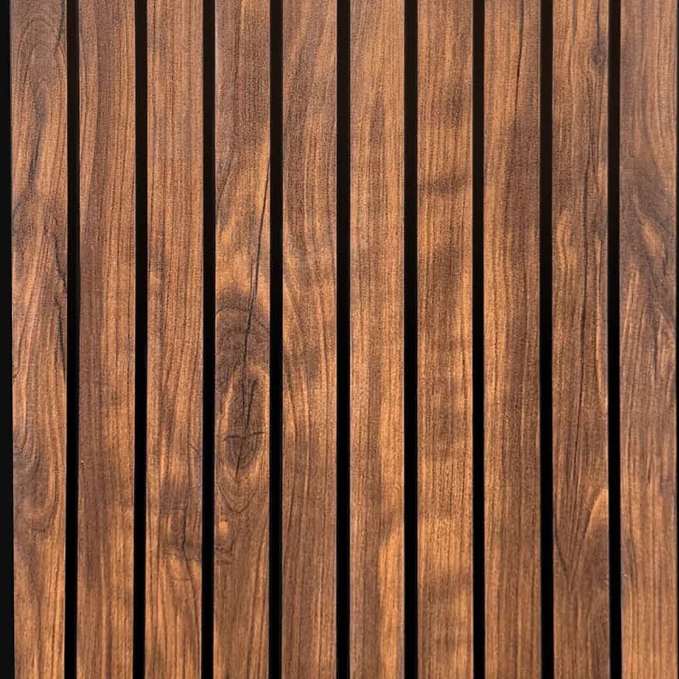 LS-117 - Classic Walnut – Classic Walnut PVC wall panel by Louver Studio, 9.5 ft x 1 ft, Matt finish – Louver Studio Bangalore